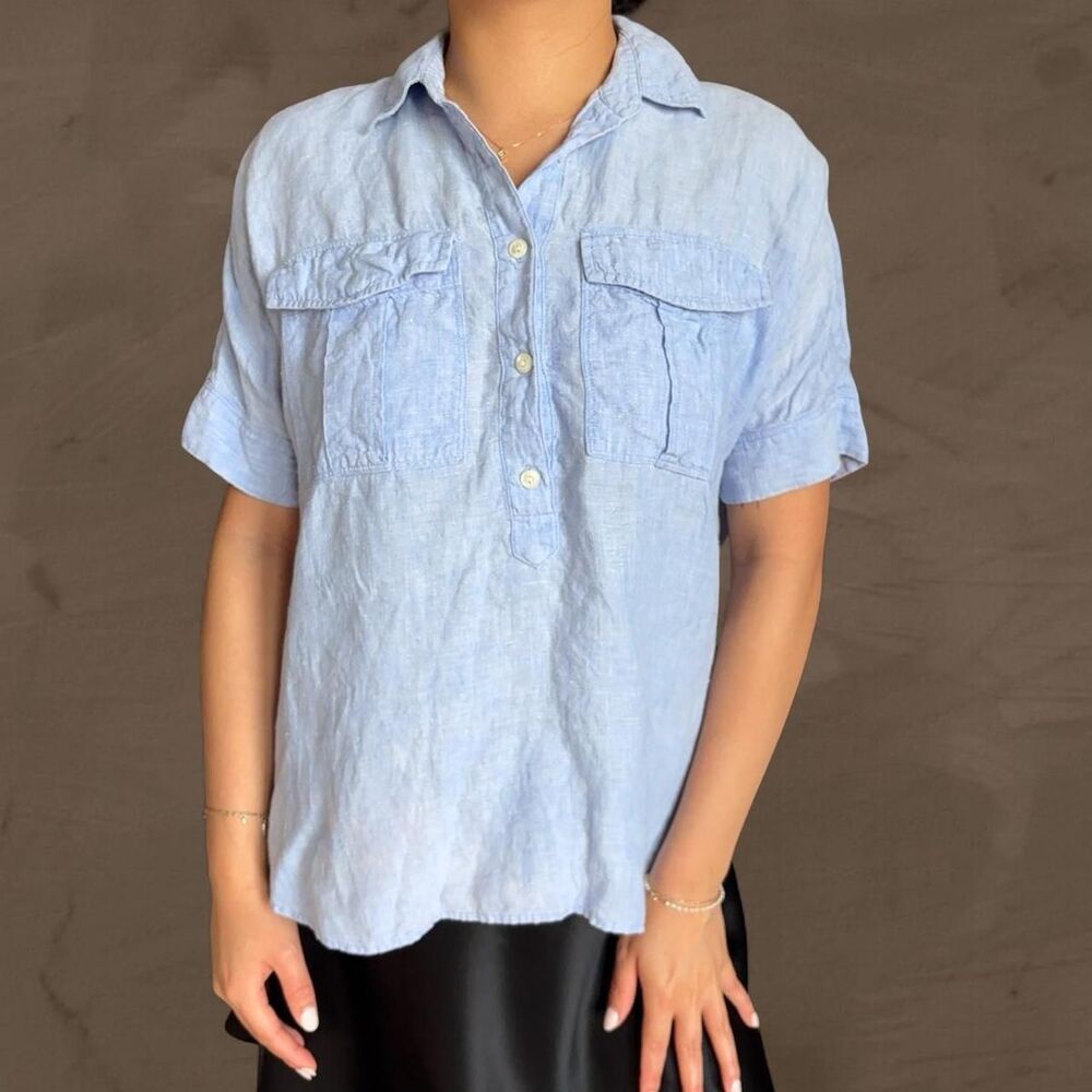 J.Crew blue linen button up shirt Baird McNutt Irish Size 2